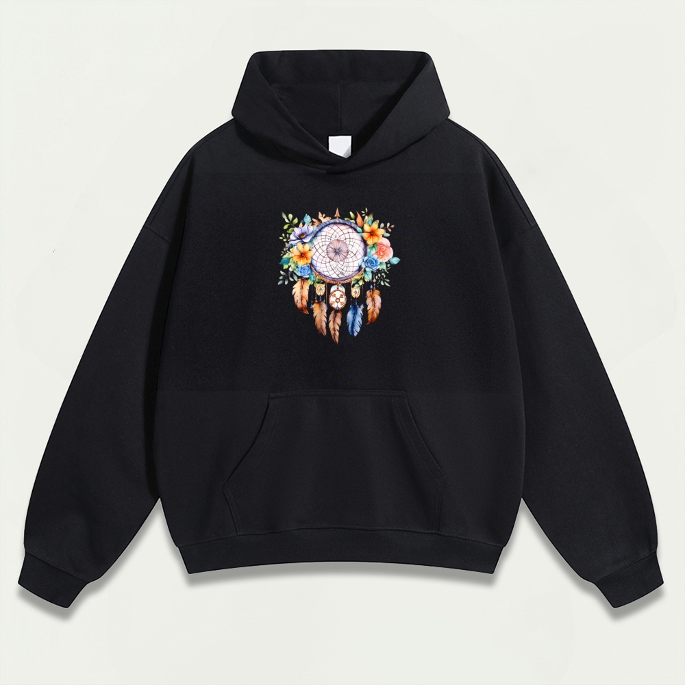 Dreamcatcher Feathers Heavyweight Flowers Hoodie-HikeVista