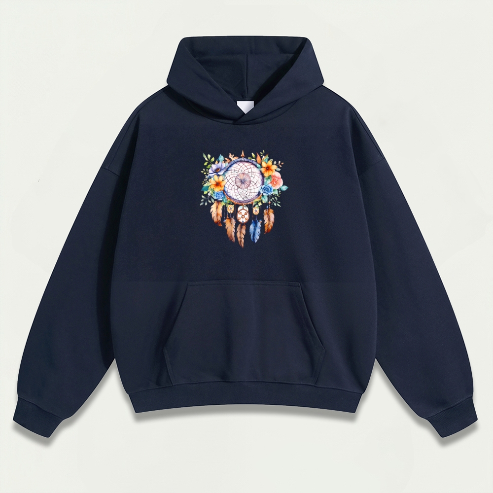 Dreamcatcher Feathers Heavyweight Flowers Hoodie-HikeVista