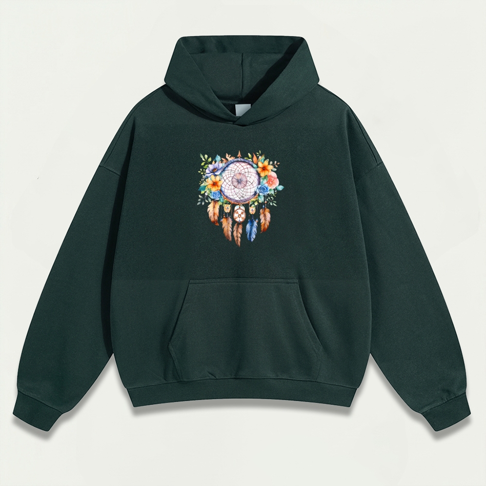 Dreamcatcher Feathers Heavyweight Flowers Hoodie-HikeVista