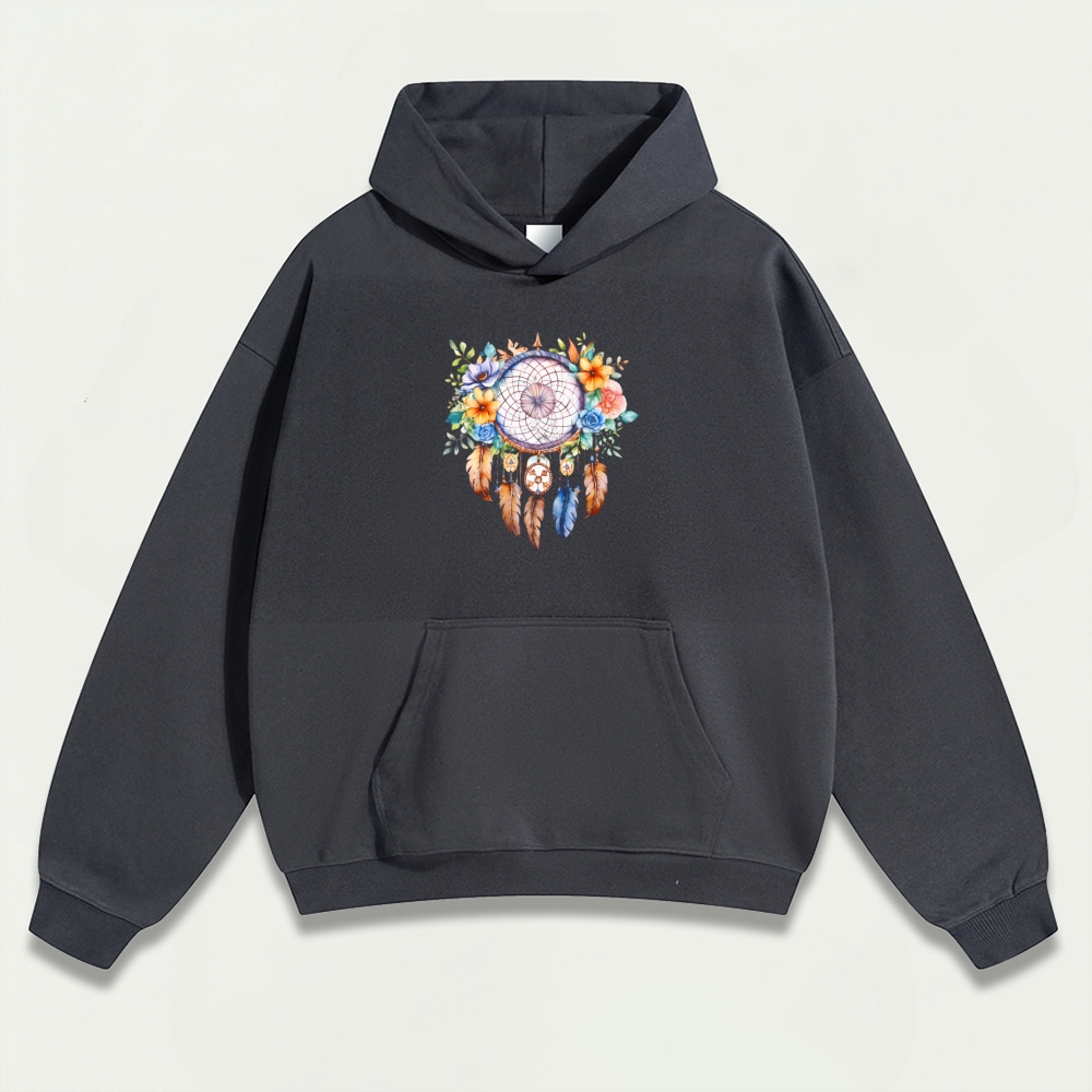 Dreamcatcher Feathers Heavyweight Flowers Hoodie-HikeVista