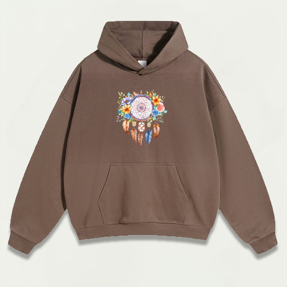 Dreamcatcher Feathers Heavyweight Flowers Hoodie-HikeVista