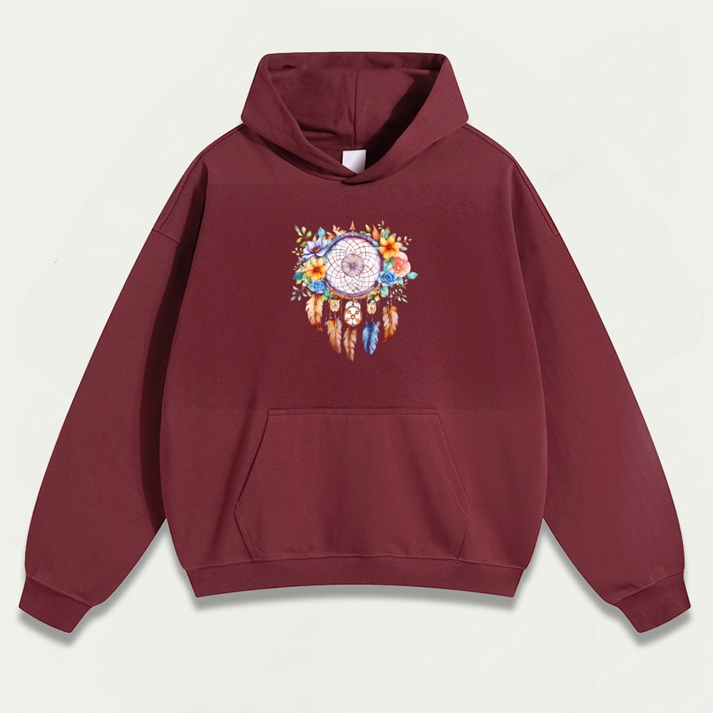 Dreamcatcher Feathers Heavyweight Flowers Hoodie-HikeVista