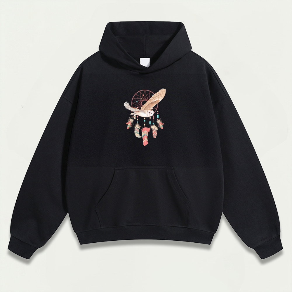 Dreamcatcher Feathers Heavyweight Owl Hoodie-HikeVista