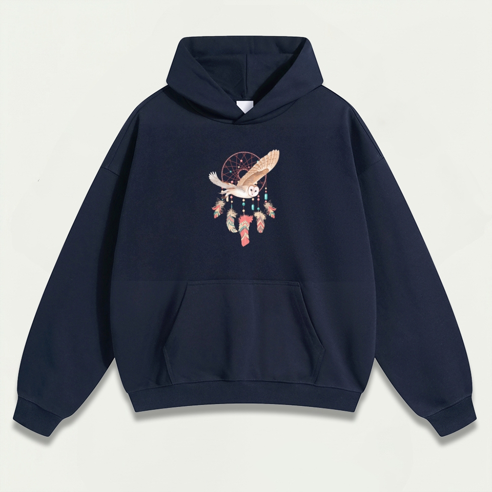 Dreamcatcher Feathers Heavyweight Owl Hoodie-HikeVista