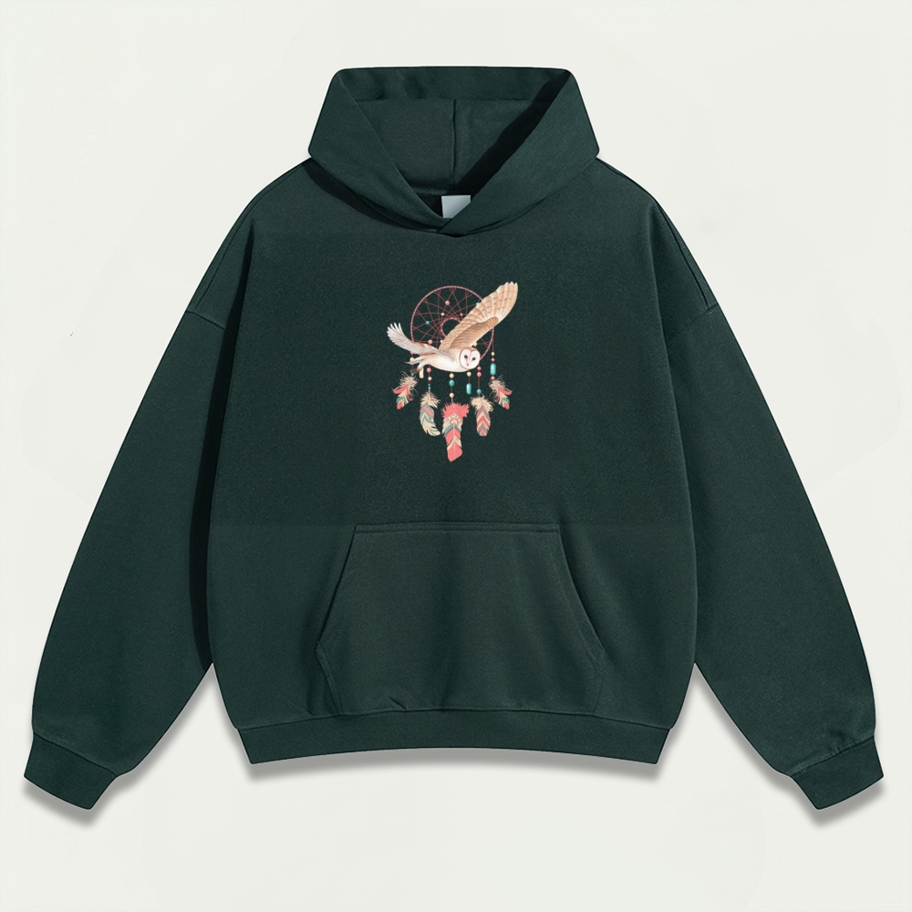 Dreamcatcher Feathers Heavyweight Owl Hoodie-HikeVista