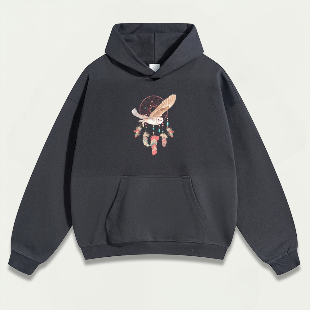 Dreamcatcher Feathers Heavyweight Owl Hoodie-HikeVista