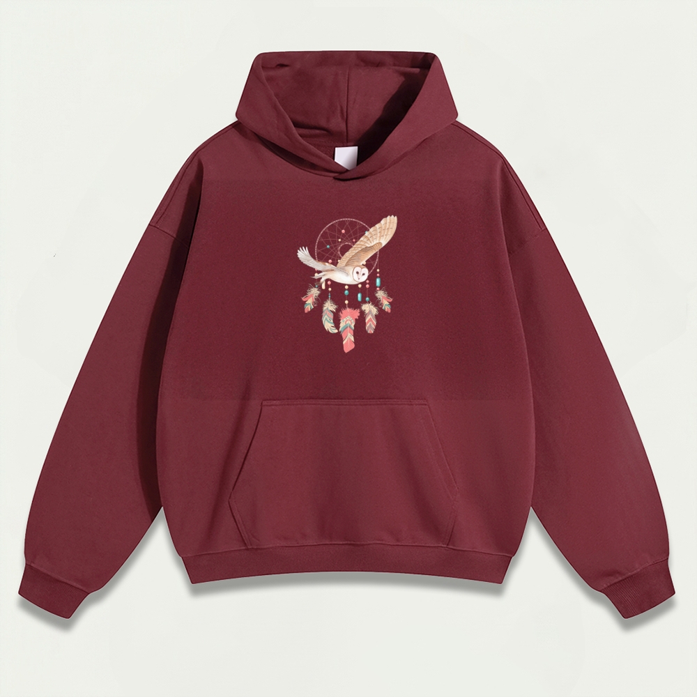 Dreamcatcher Feathers Heavyweight Owl Hoodie-HikeVista