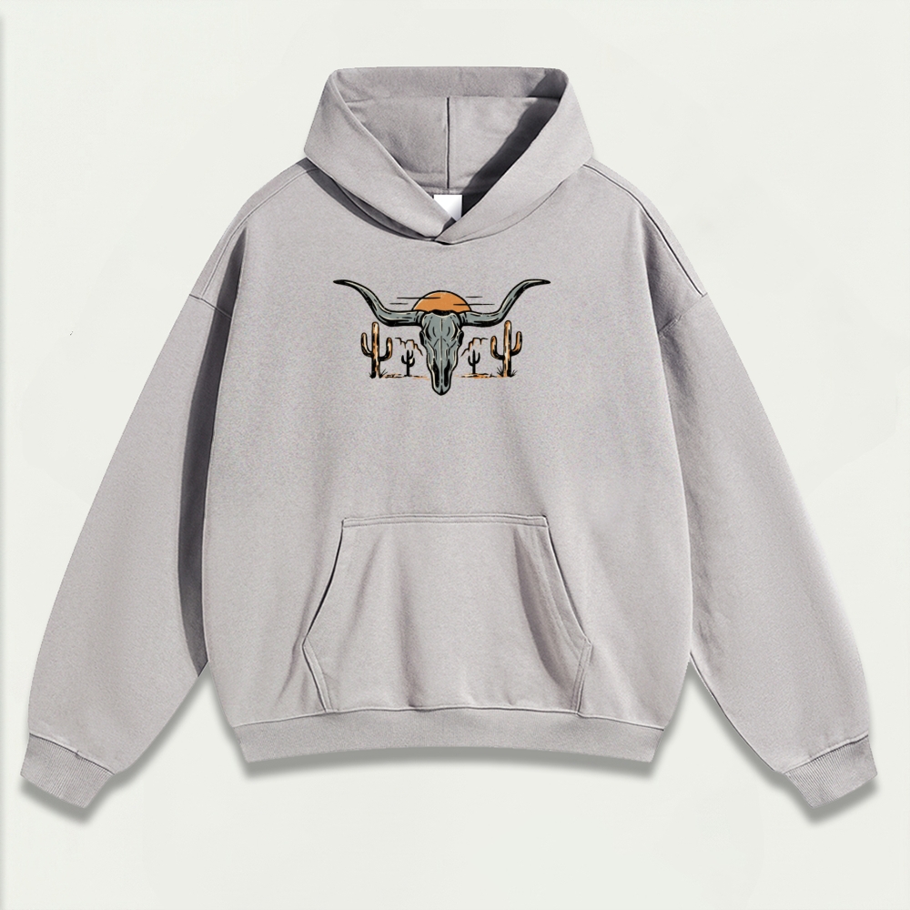 Bull Skull Cactus Heavyweight Hiking Hoodie-HikeVista