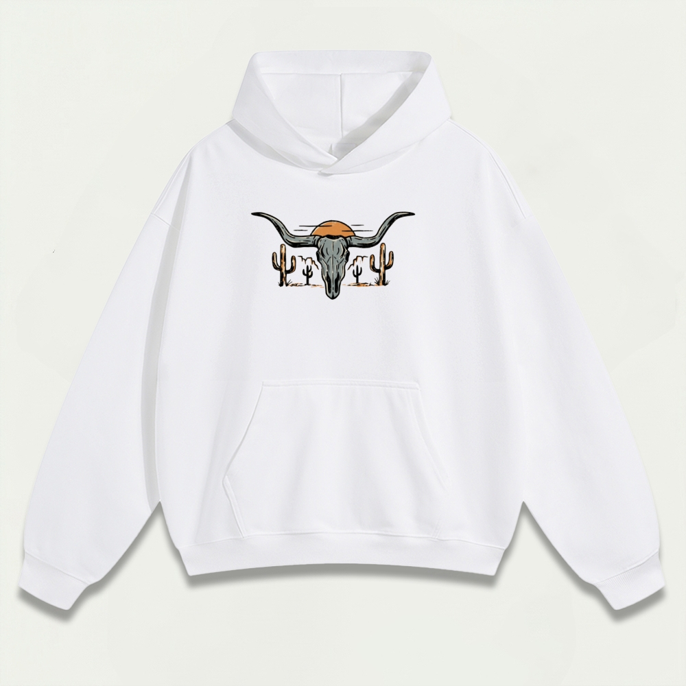 Bull Skull Cactus Heavyweight Hiking Hoodie-HikeVista