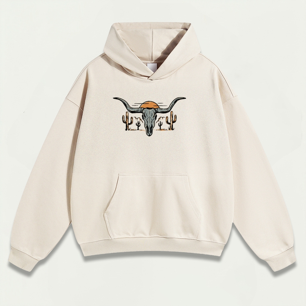 Bull Skull Cactus Heavyweight Hiking Hoodie-HikeVista