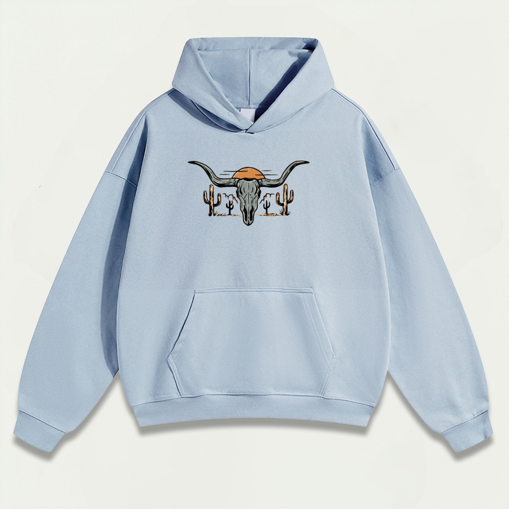 Bull Skull Cactus Heavyweight Hiking Hoodie-HikeVista