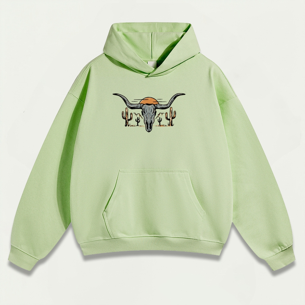 Bull Skull Cactus Heavyweight Hiking Hoodie-HikeVista