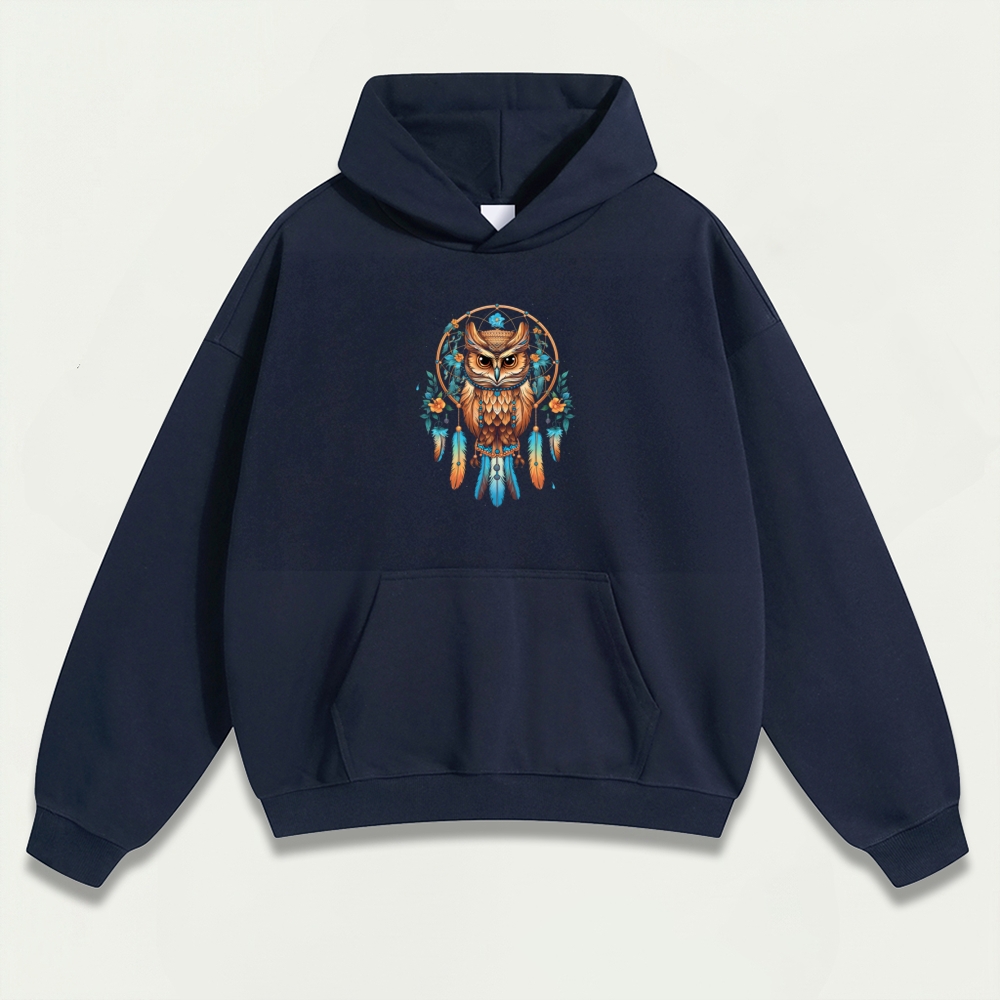 Dreamcatcher Feathers Heavyweight Owl Hoodie-HikeVista