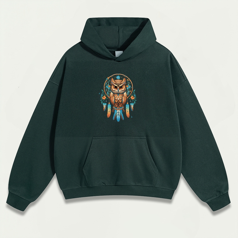 Dreamcatcher Feathers Heavyweight Owl Hoodie-HikeVista