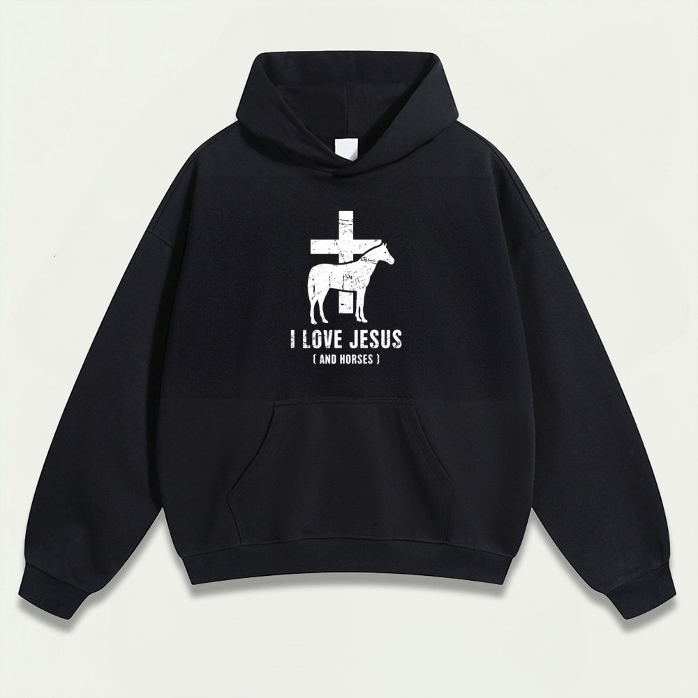 Jesus And Horses Heavyweight Hiking Hoodie-HikeVista