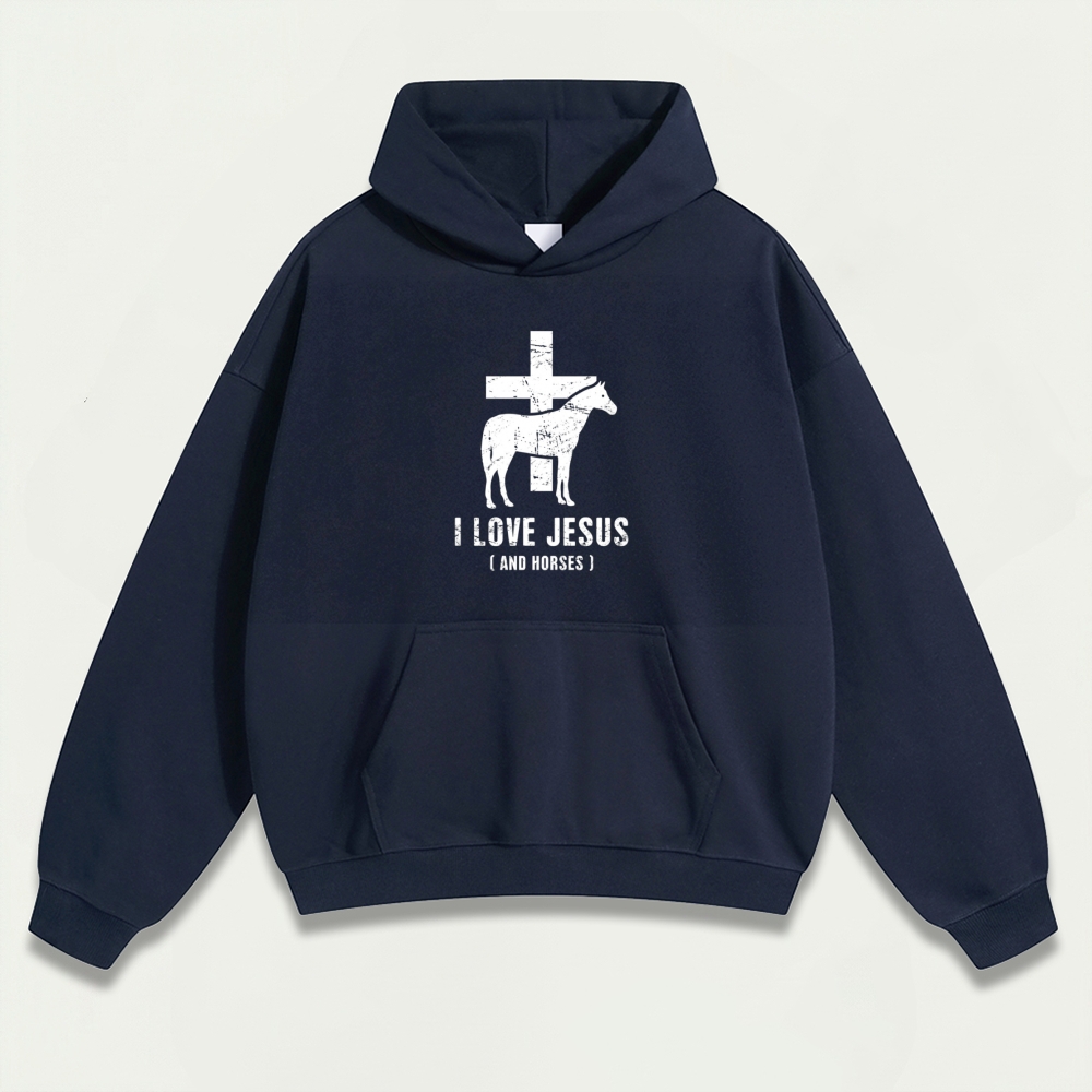 Jesus And Horses Heavyweight Hiking Hoodie-HikeVista