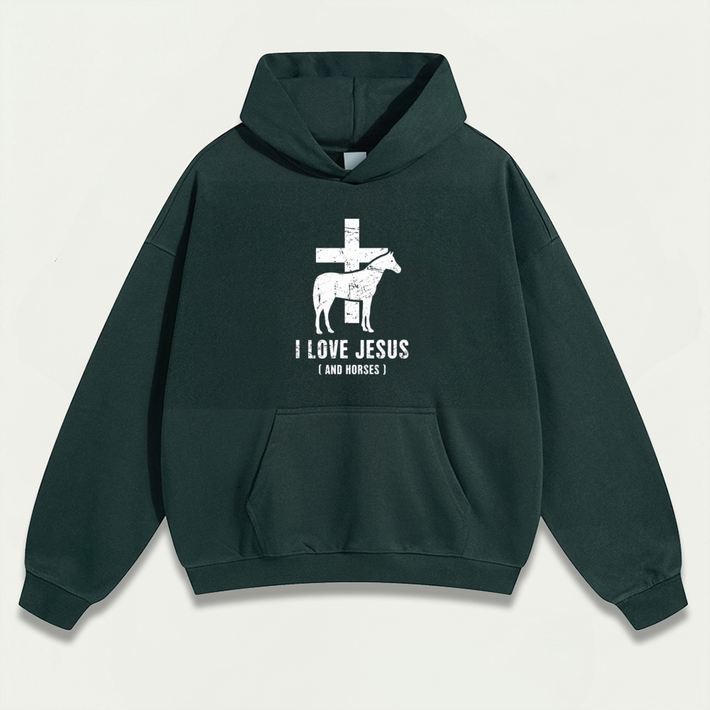 Jesus And Horses Heavyweight Hiking Hoodie-HikeVista