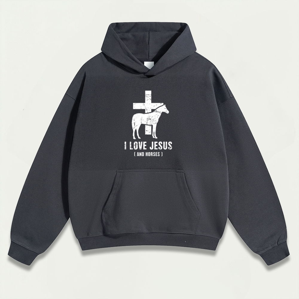 Jesus And Horses Heavyweight Hiking Hoodie-HikeVista