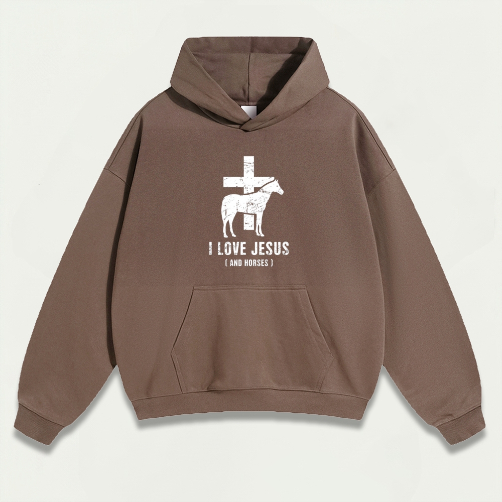 Jesus And Horses Heavyweight Hiking Hoodie-HikeVista