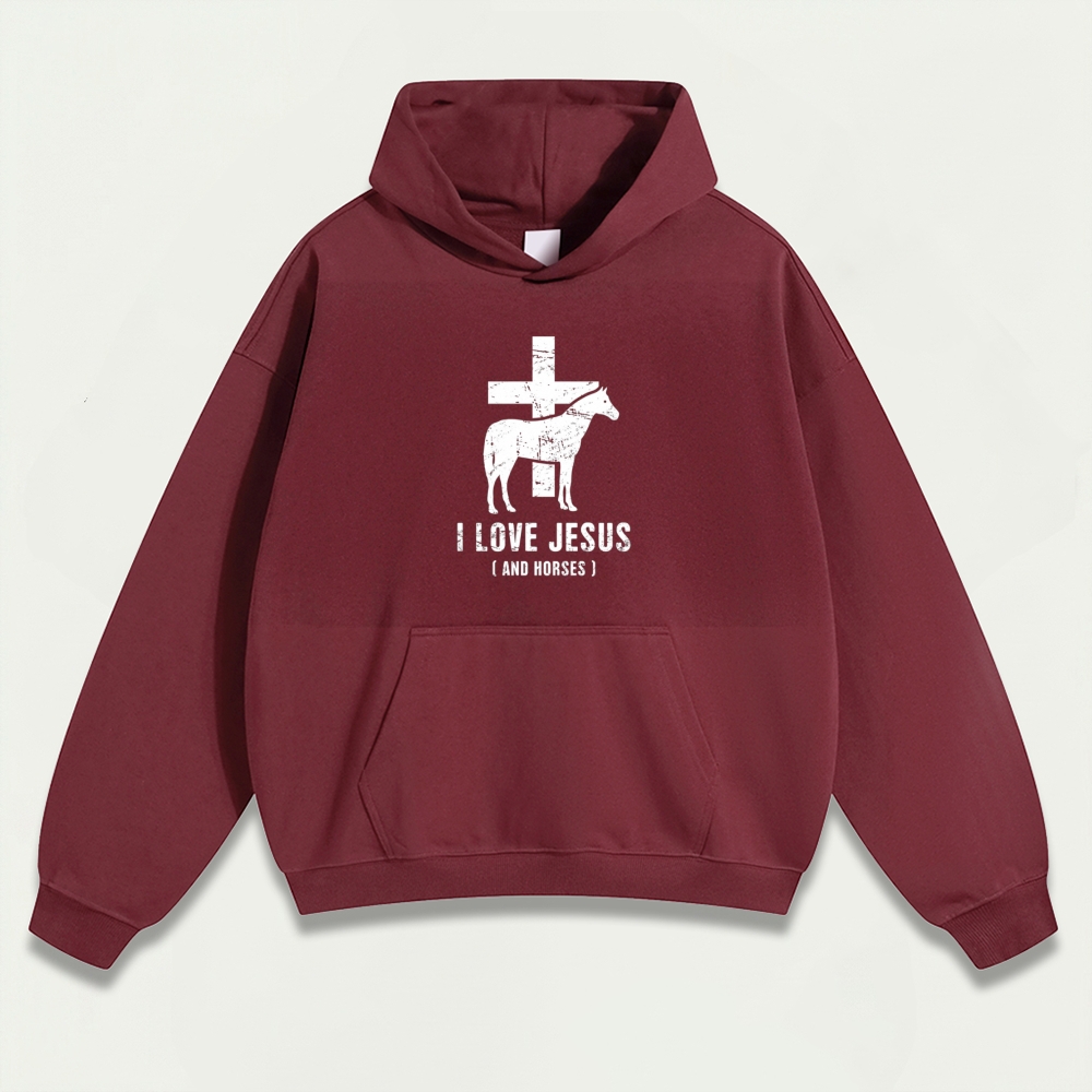 Jesus And Horses Heavyweight Hiking Hoodie-HikeVista