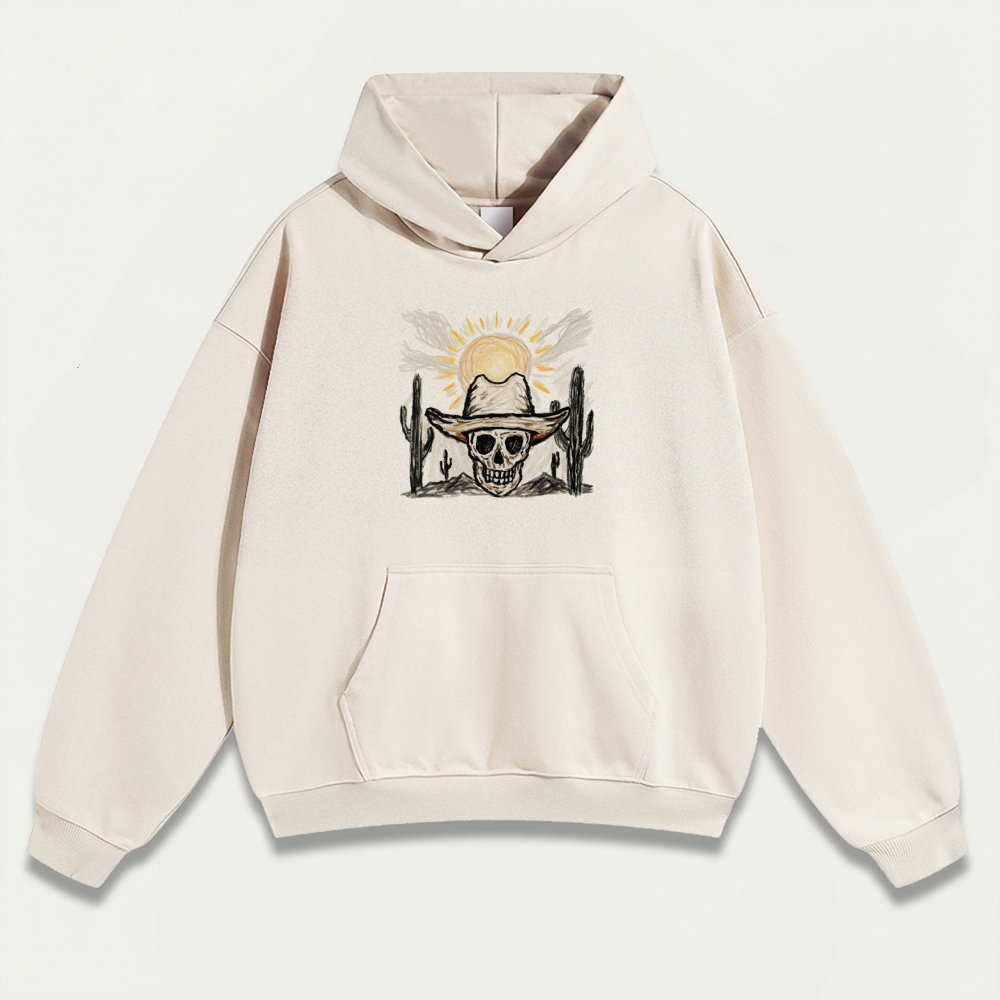 Western Skull Heavyweight Hiking Hoodie-HikeVista