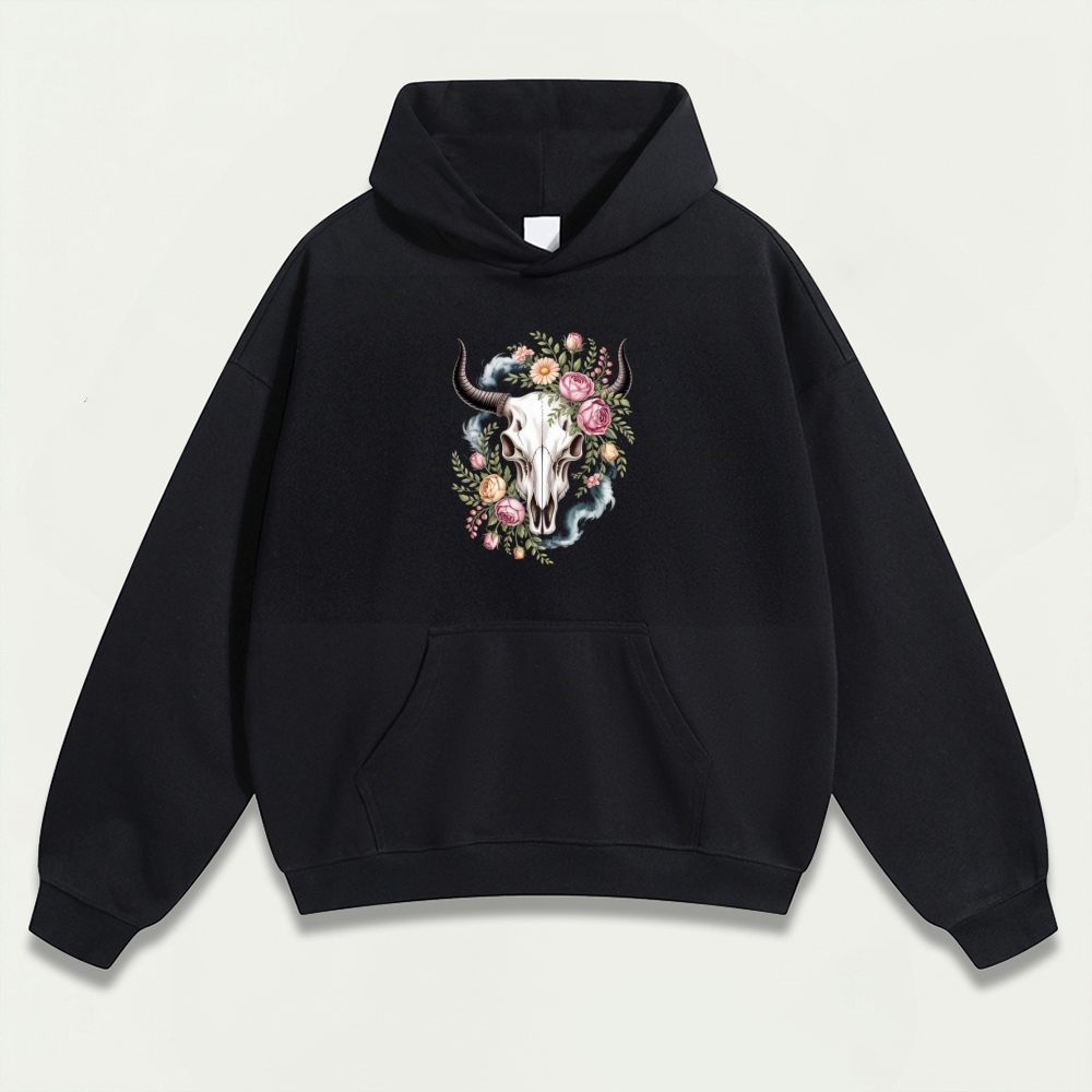Bull Skull Wildflowers Heavyweight Trail Hoodie-HikeVista