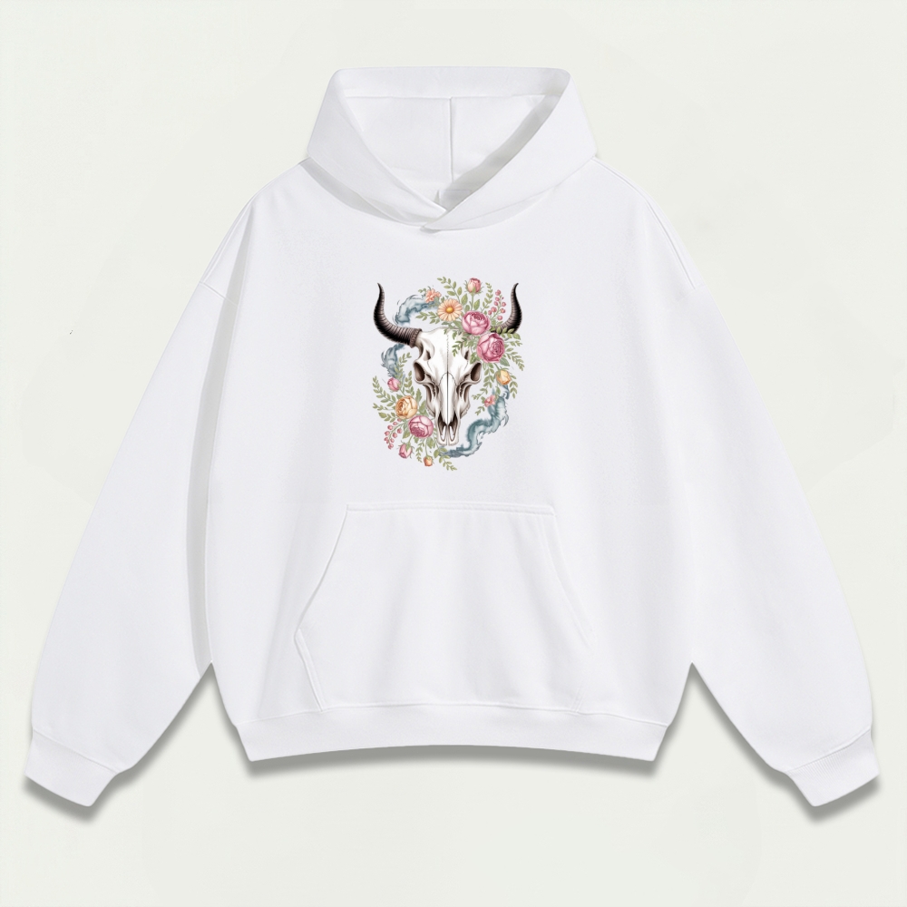Bull Skull Wildflowers Heavyweight Trail Hoodie-HikeVista