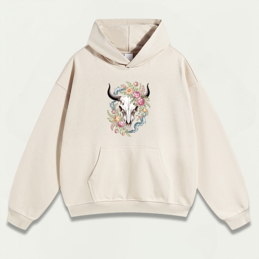 Bull Skull Wildflowers Heavyweight Trail Hoodie-HikeVista