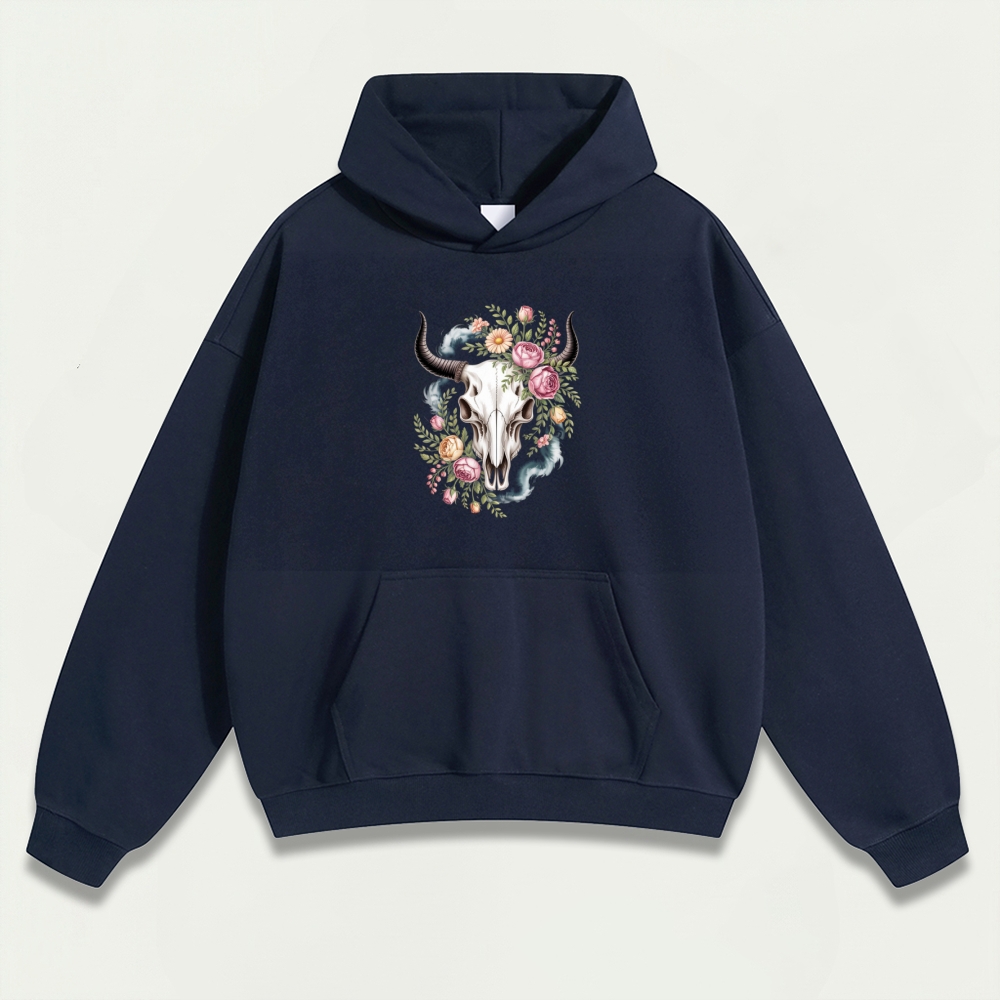 Bull Skull Wildflowers Heavyweight Trail Hoodie-HikeVista