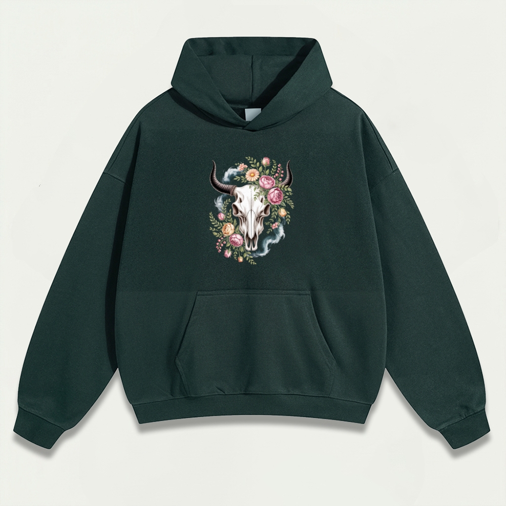 Bull Skull Wildflowers Heavyweight Trail Hoodie-HikeVista