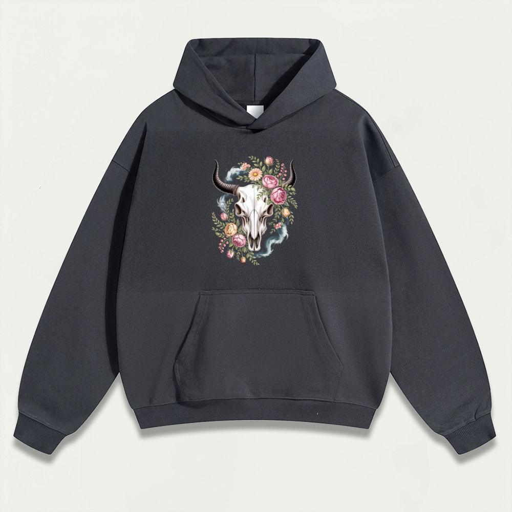 Bull Skull Wildflowers Heavyweight Trail Hoodie-HikeVista