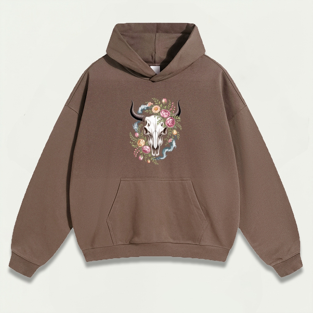 Bull Skull Wildflowers Heavyweight Trail Hoodie-HikeVista
