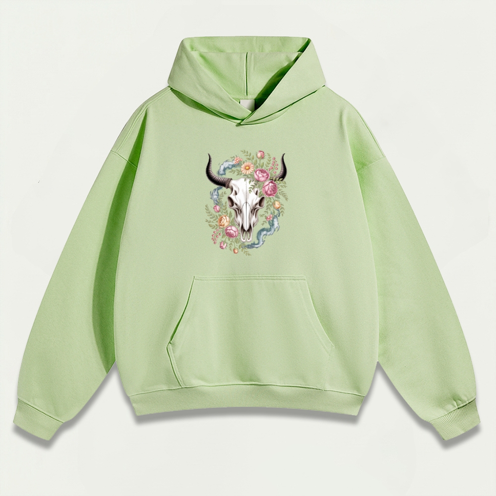 Bull Skull Wildflowers Heavyweight Trail Hoodie-HikeVista