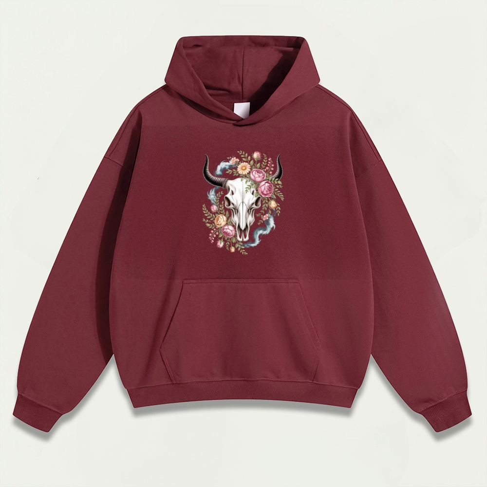 Bull Skull Wildflowers Heavyweight Trail Hoodie-HikeVista