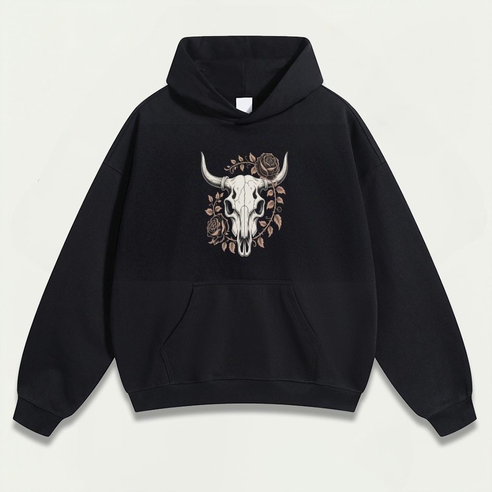 Bull Skull Rose Heavyweight Trail Hoodie-HikeVista