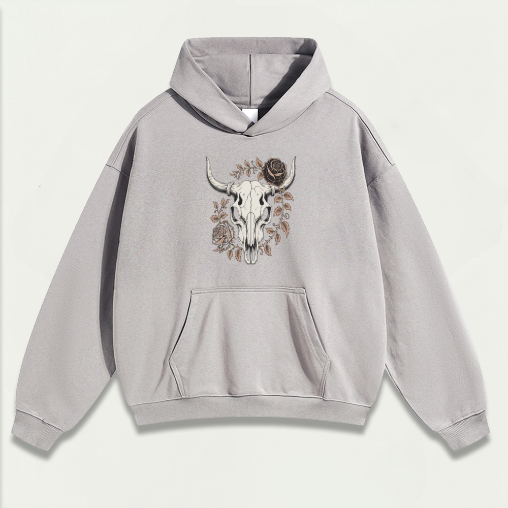 Bull Skull Rose Heavyweight Trail Hoodie-HikeVista