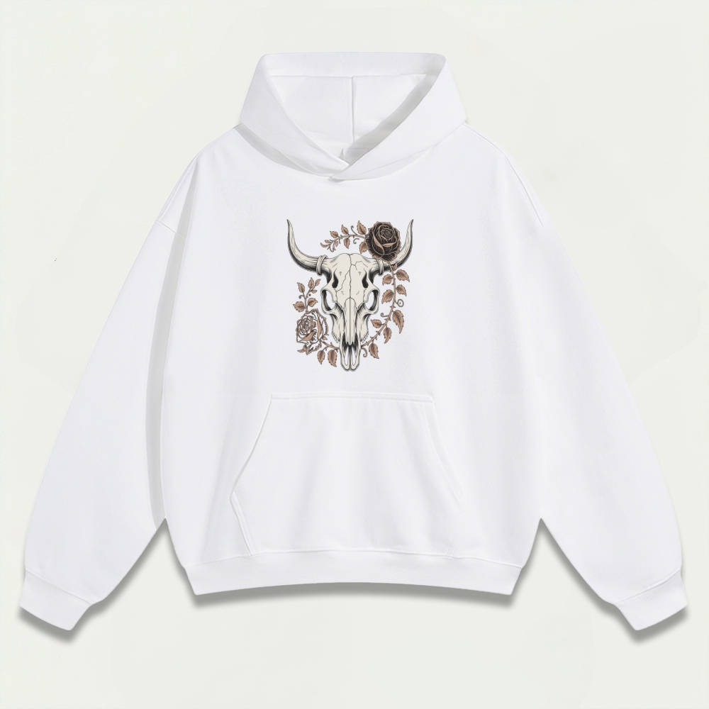 Bull Skull Rose Heavyweight Trail Hoodie-HikeVista