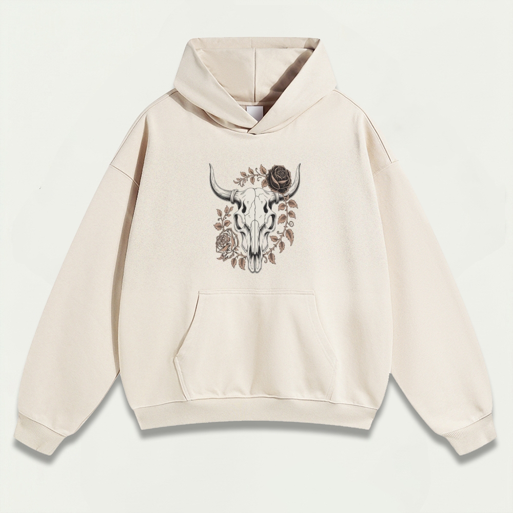 Bull Skull Rose Heavyweight Trail Hoodie-HikeVista