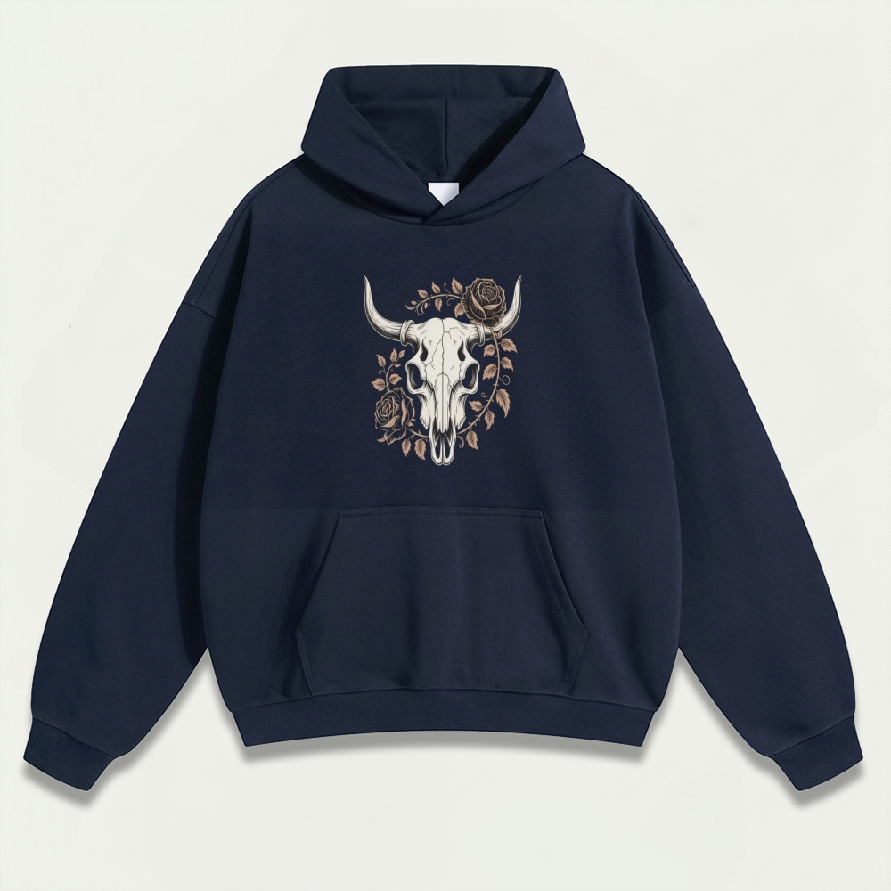 Bull Skull Rose Heavyweight Trail Hoodie-HikeVista