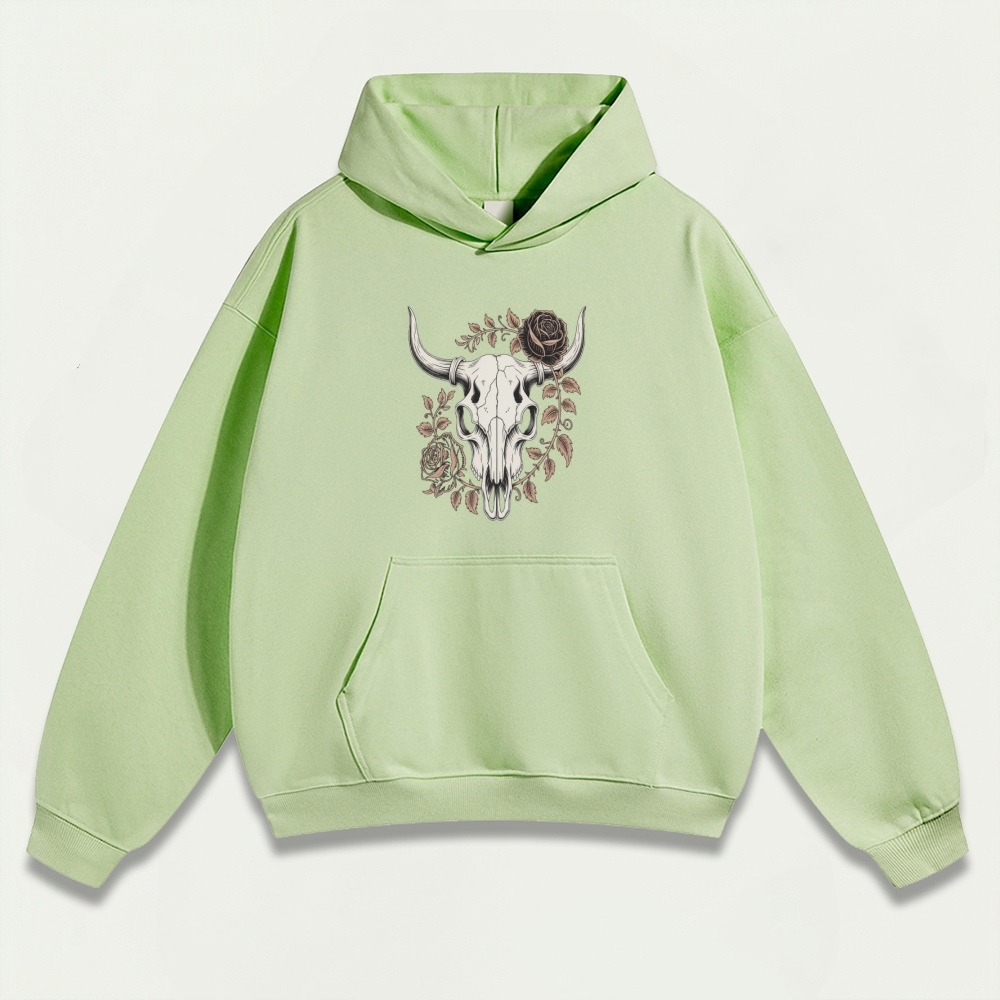 Bull Skull Rose Heavyweight Trail Hoodie-HikeVista