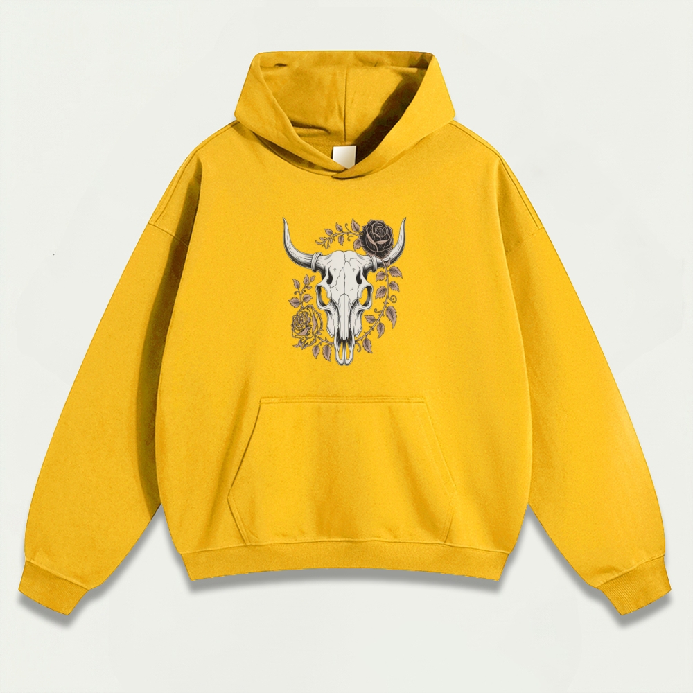Bull Skull Rose Heavyweight Trail Hoodie-HikeVista