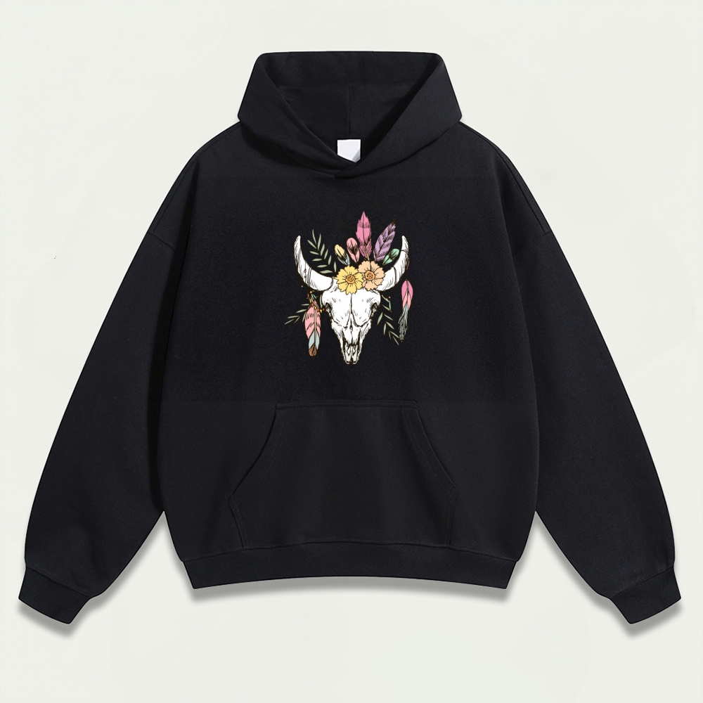 Bull Skull Wildflowers Heavyweight Trail Hoodie-HikeVista