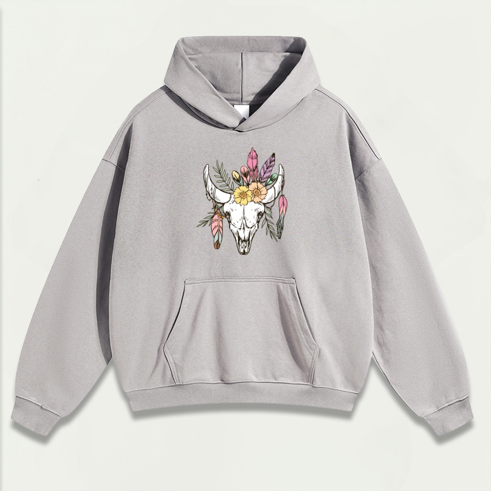 Bull Skull Wildflowers Heavyweight Trail Hoodie-HikeVista