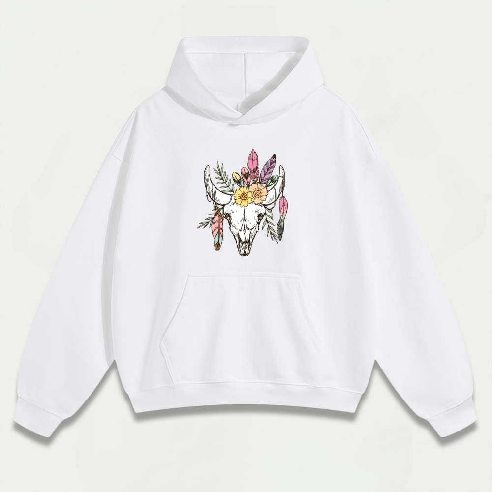 Bull Skull Wildflowers Heavyweight Trail Hoodie-HikeVista