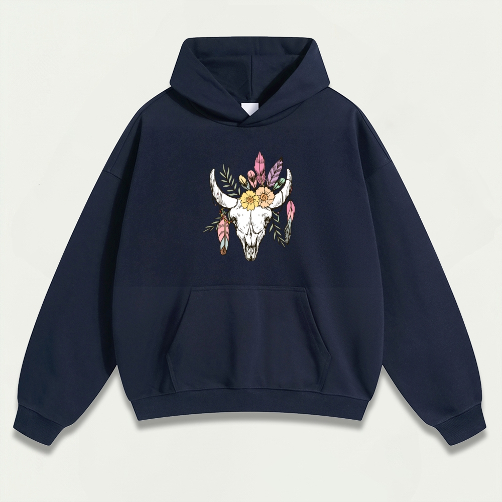 Bull Skull Wildflowers Heavyweight Trail Hoodie-HikeVista