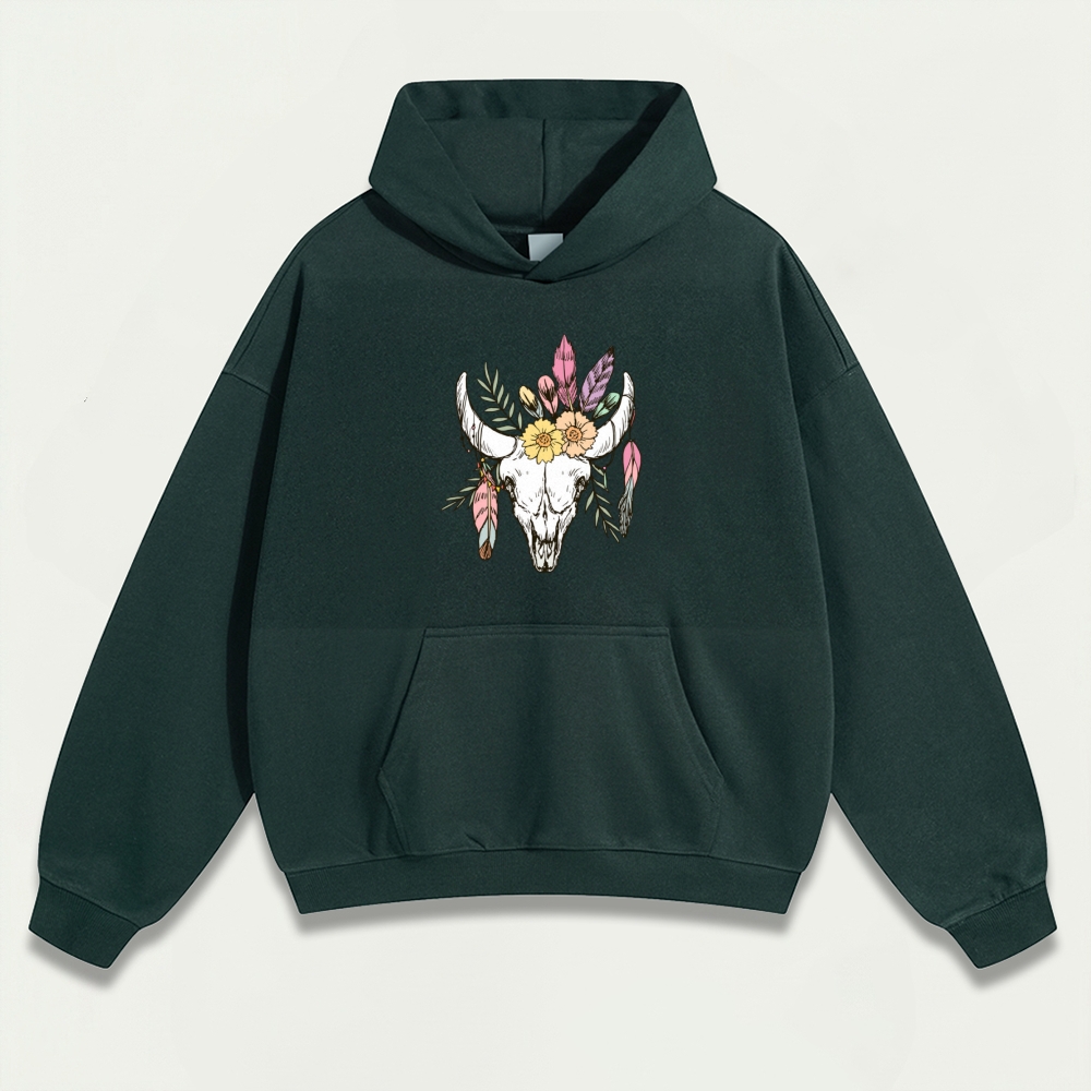 Bull Skull Wildflowers Heavyweight Trail Hoodie-HikeVista