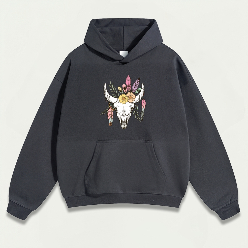 Bull Skull Wildflowers Heavyweight Trail Hoodie-HikeVista