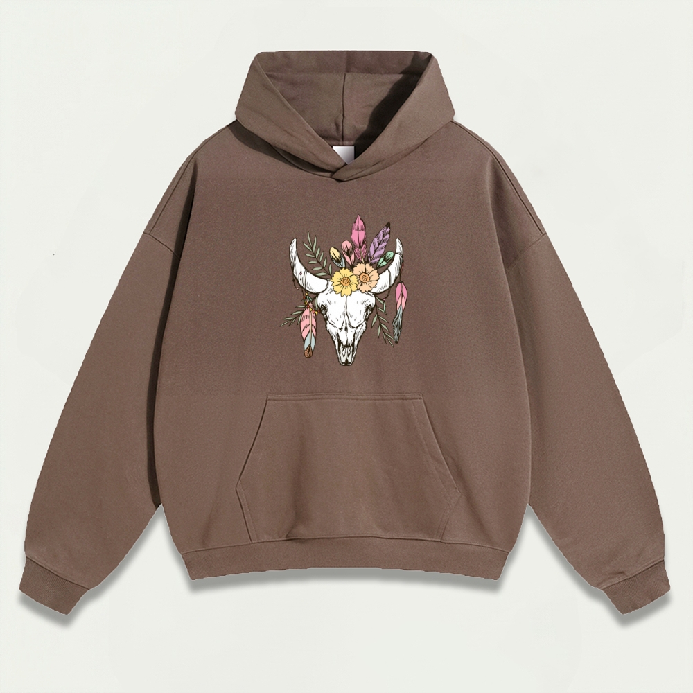 Bull Skull Wildflowers Heavyweight Trail Hoodie-HikeVista
