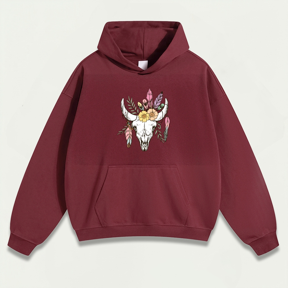 Bull Skull Wildflowers Heavyweight Trail Hoodie-HikeVista