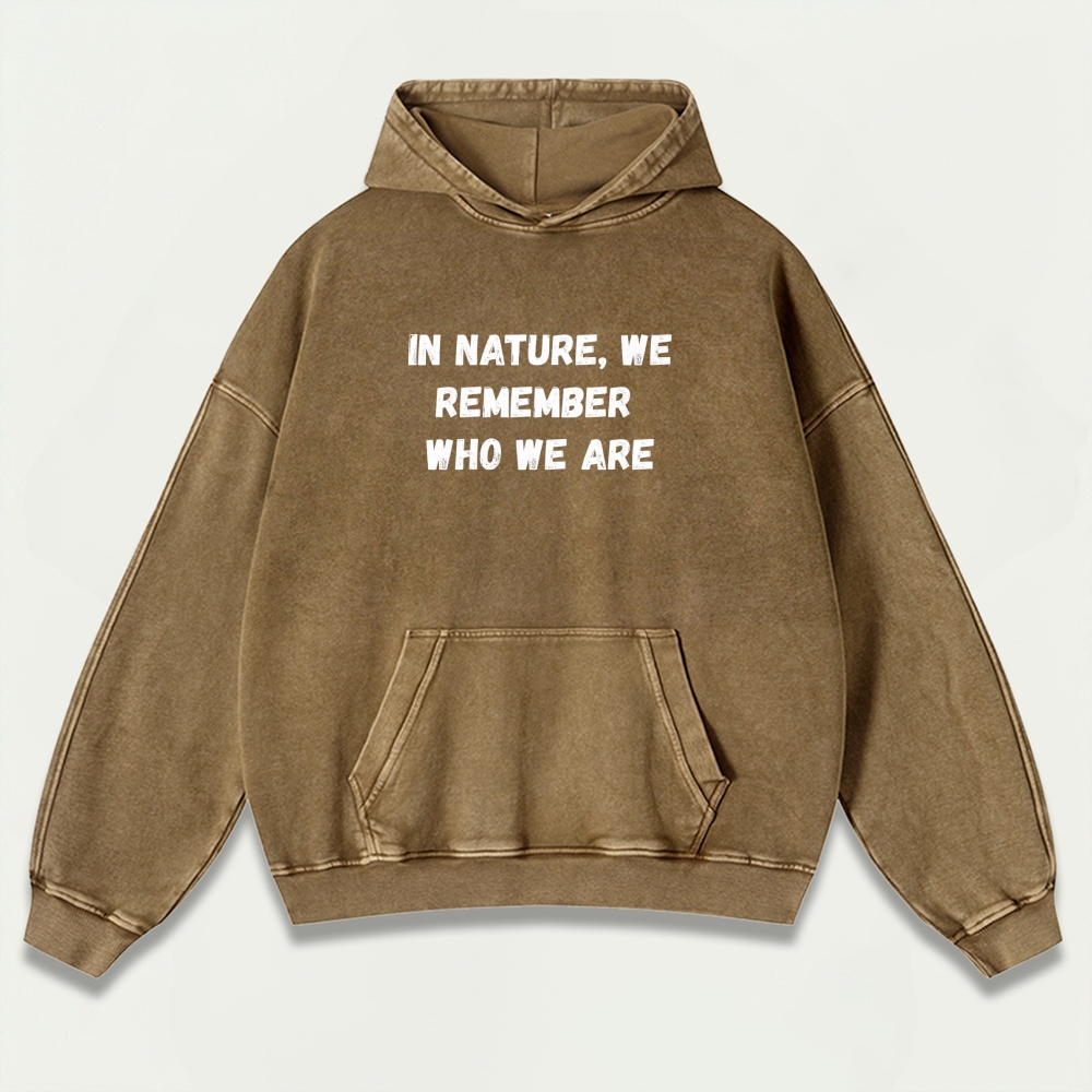 In Nature We Remember Who We Are Vintage Premium Heavyweight Hiking Hoodie-HikeVista